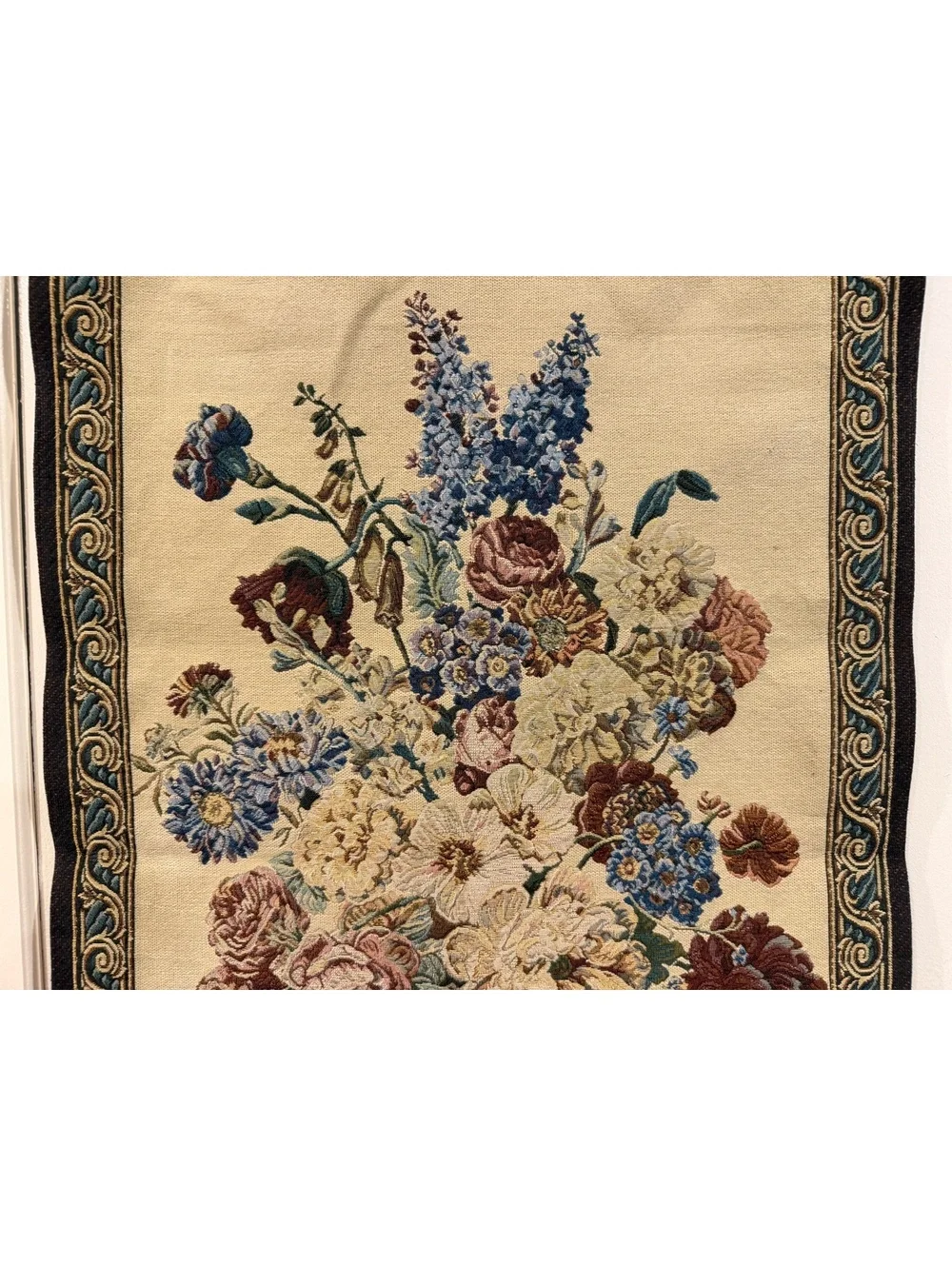 Vintage Floral Tapestry Wall Hanging with Shelf